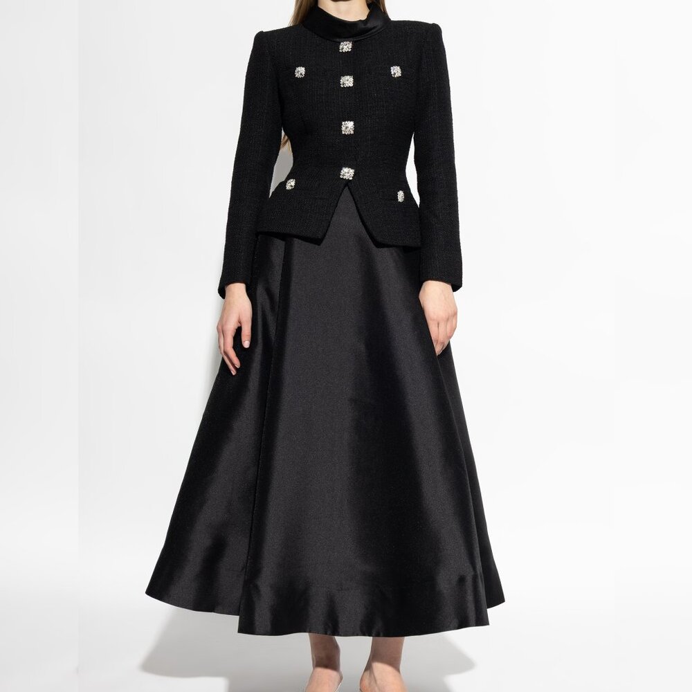 Self-portrait black tweed mid-length dress